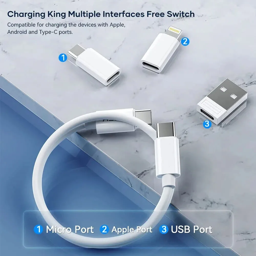 EONLINE 3D 4 in 1 Fast Charging Cable Adapter for iPhone 14 13 12 16 Pro Max 60W Quick Charge Multifunction Mini Data Cord