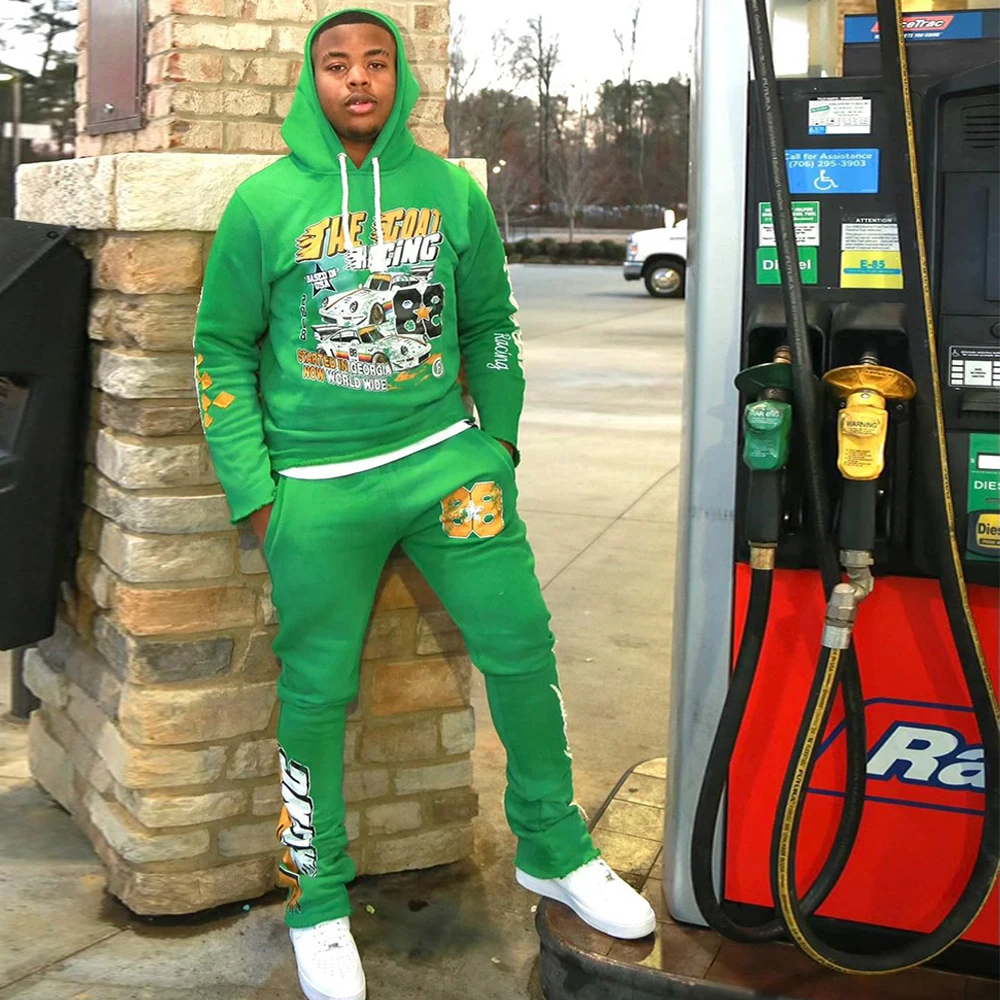 Men Winter Plus Size Green Tracksuit Set Durable Quick Dry Flare