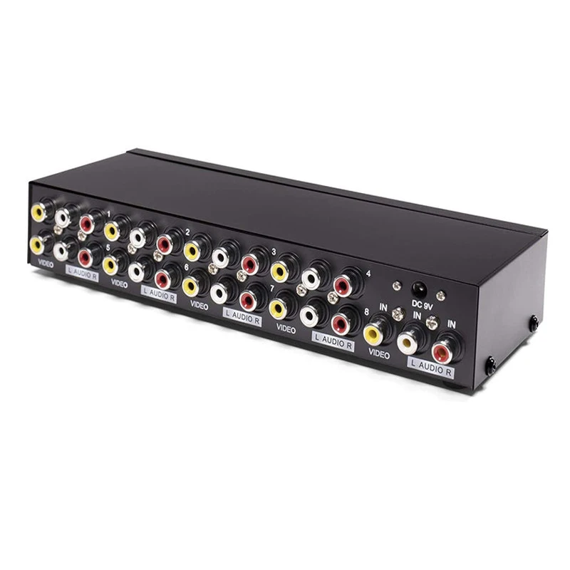 Rca Audio Video Splitter with Composite Cable - 8 Way Av Switch Box for Tv, Dvr, Dvd, Vcr, Gaming, Speakers, and More - 1 Input