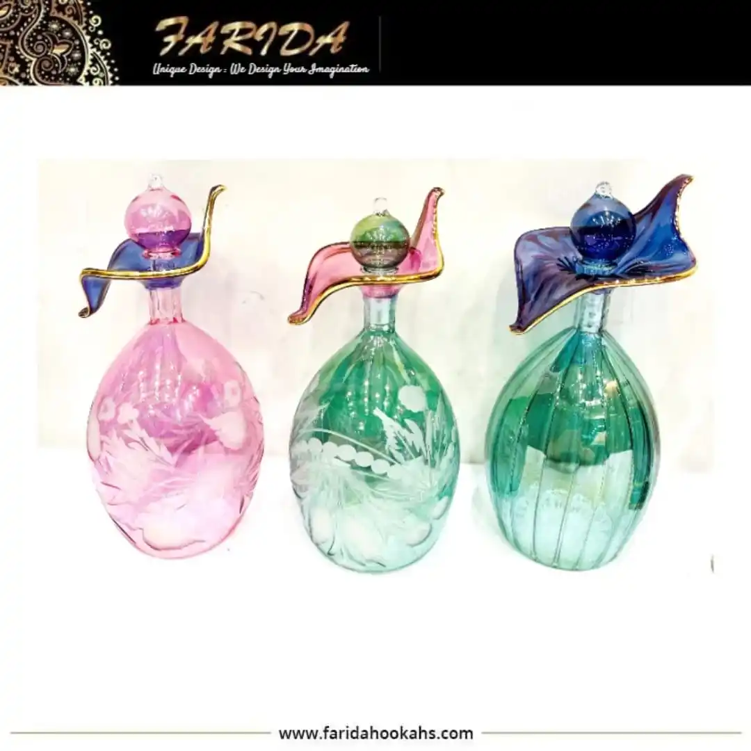 Unique Hand Blown Glass and Crystals Forming Unique Egyptian Designer Luster Soft Colors Glass Perfume Bottles Manufacturer