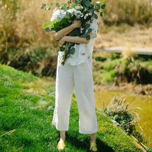 Breathable Lightweight Women's Cotton Linen Pants Midi Culottes Loose Pant Wide Leg Loose Long Bottoms Summer Available Big Size