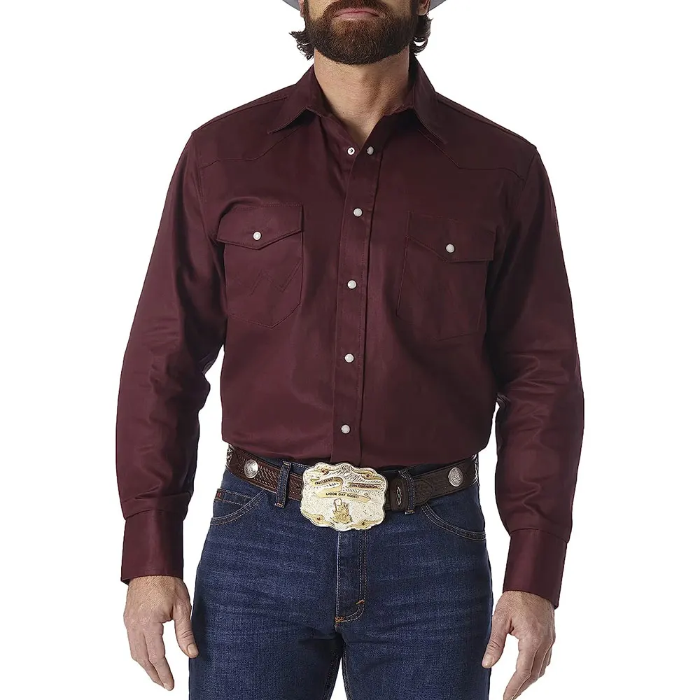 Men's Cowboy Cut Western Long Sleeve Snap Work Shirt Washed Finish Best ...