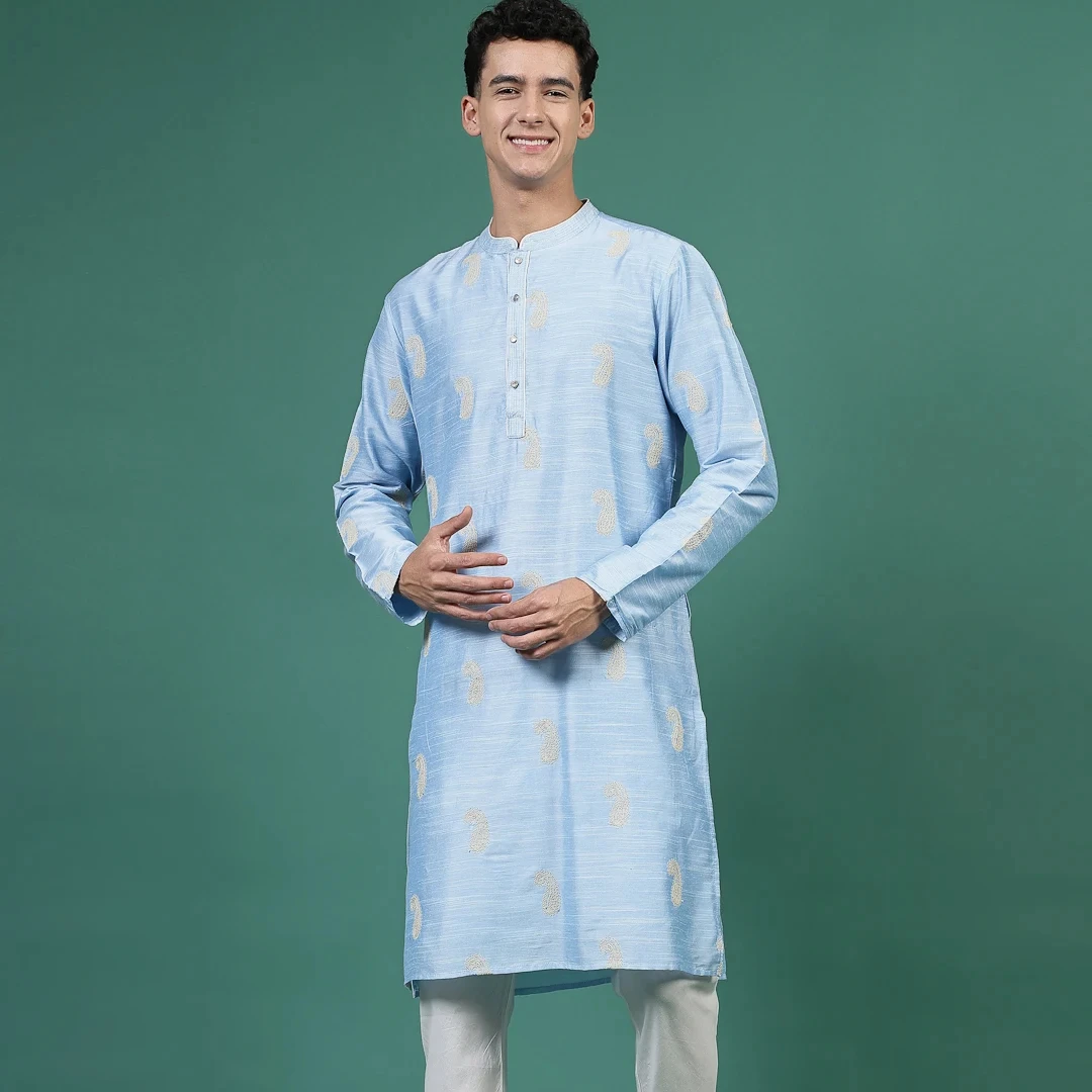 thumbnail image 2 of Men's Silk Kurta Pajama Set - Traditional Indian Banglori Silk Ethnic Wear 2 of 12