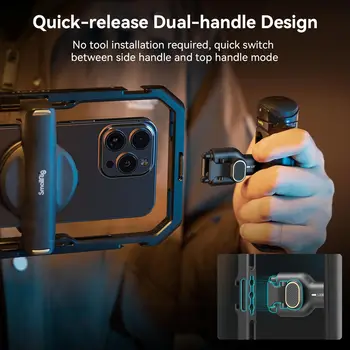 For SmallRig Universal Quick Release Phone Cage Kit Basic, Aluminum Smartphone Video Rig Kit with Wireless Control Dual Handles detail image