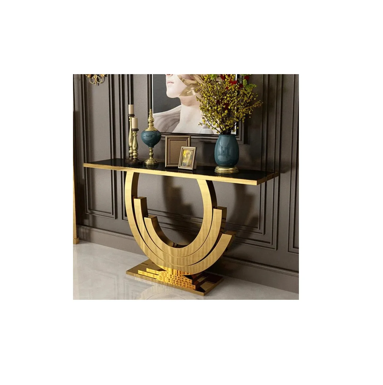 Стол для гостиной прихожей мраморный столешник консоль из нержавеющей стали Золотой металлический каркас консольный