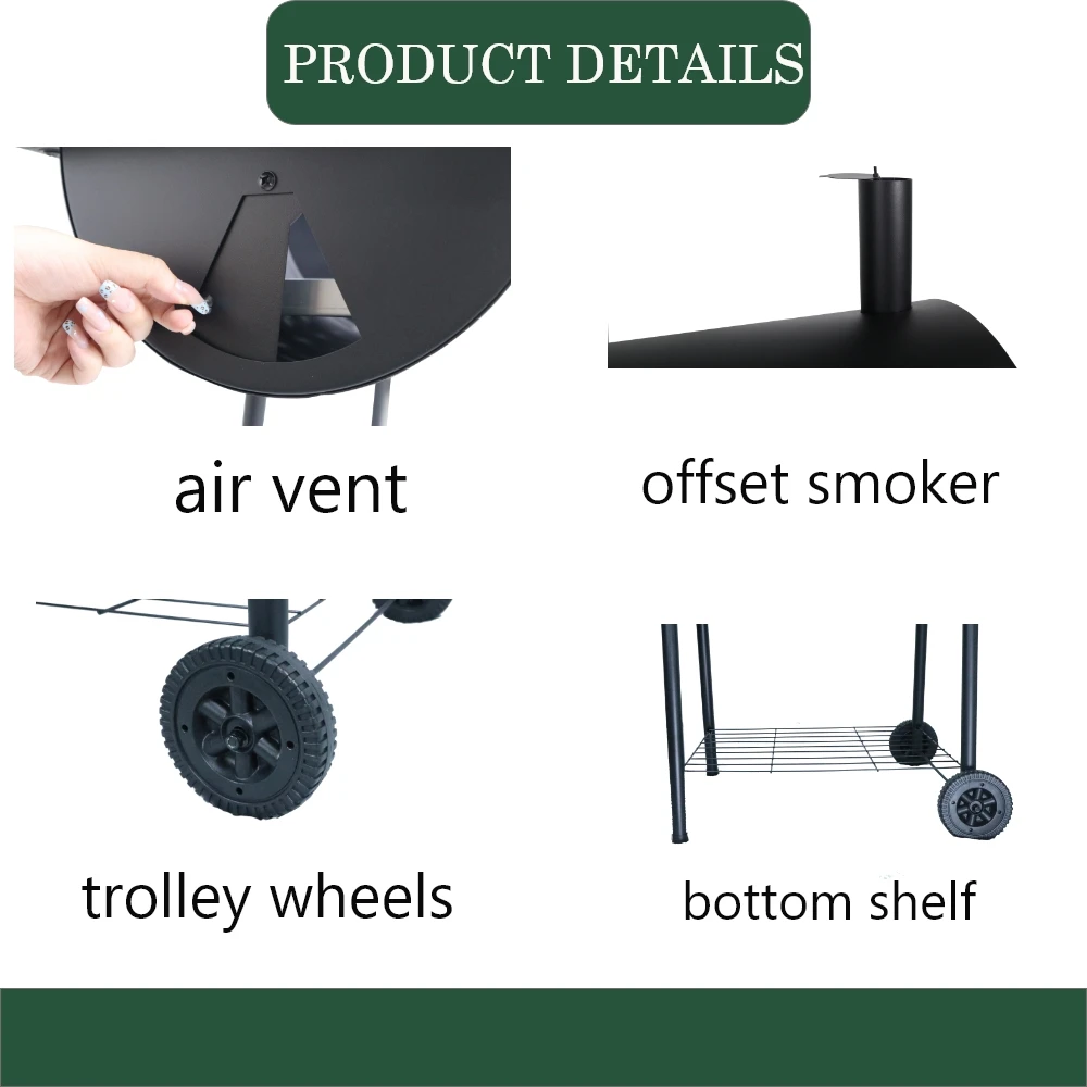 Three Functions Large Barrel Barbecue Smoker Charcoal Barbecue Grill Offset Heavy Duty Grill Bbq Smoker Barrel With Chimney