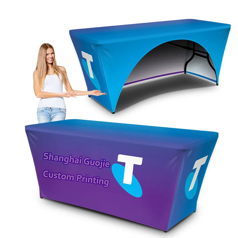 Fitted Trestle Table Cover Custom Rectangular Adaptable Elastic Tablecloths for Business Sign
