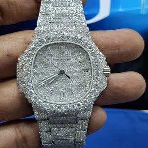 2026 New Collection Men's Luxury Fashion Real Diamond Stainless Steel Watch VVS Analog Display Antique Glass Dial