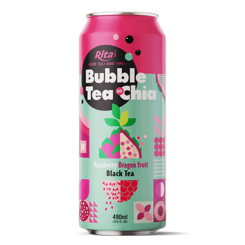 Best Quality Black Tea Bubble Tea With Chia Raspberry And Dragon Fruit