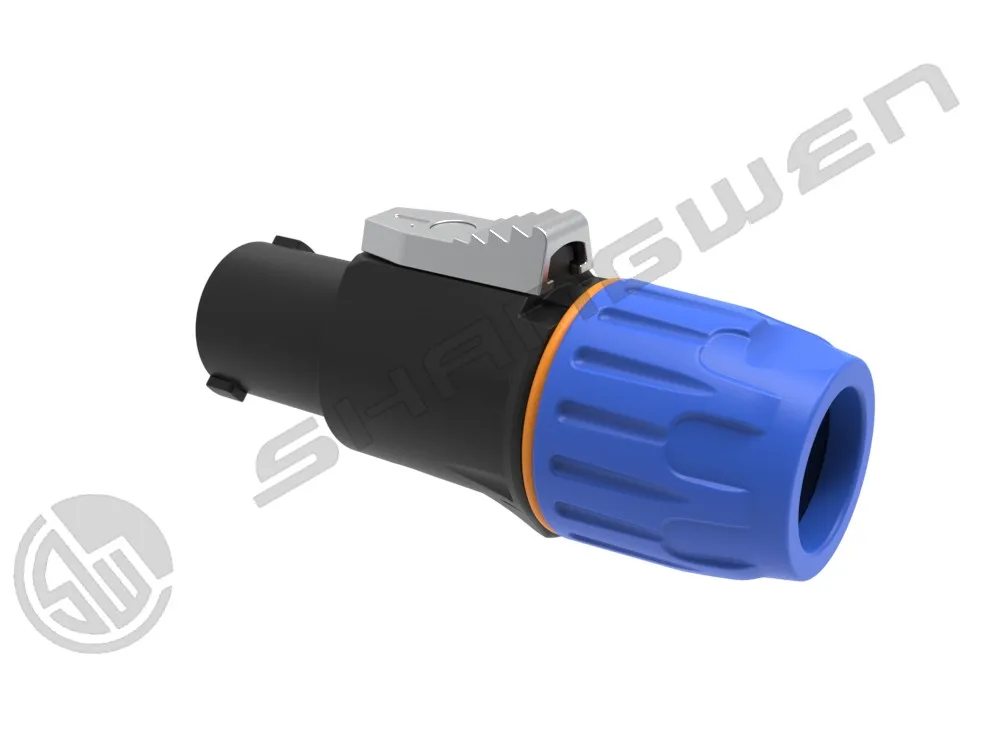 IP65 4-Pin Female Speaker Connector Glass Reinforced Alloy Nylon Housing with 3P Male for 6-15mm Cable Copper Rated Current 30A