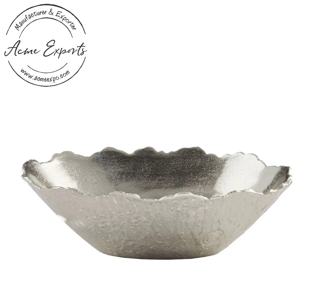 Modern Luxury Handcrafted Large Floral Branch Aluminum Bowl With
