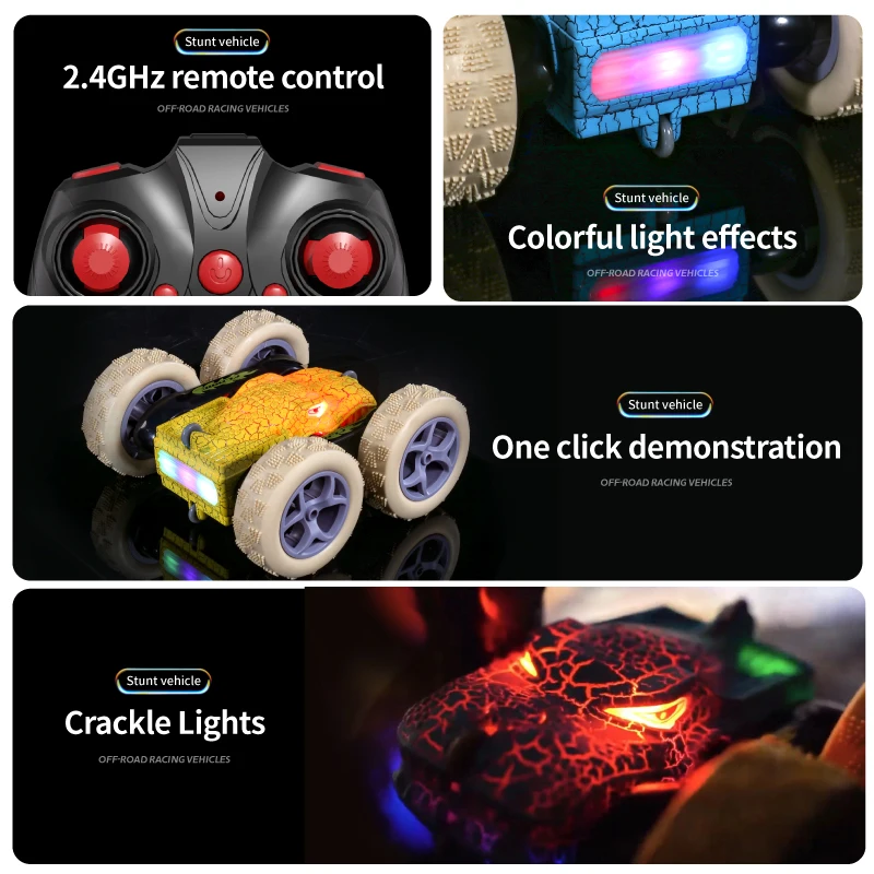 Remote Control Car for Kids RC Cars Stunt Car Toy 4WD Double Sided 360 Rotating Remote Control with Lights