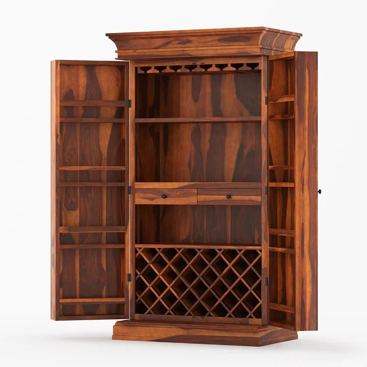 Eco-friendly Antique Teak Wood Wine Cabinet - Large Storage