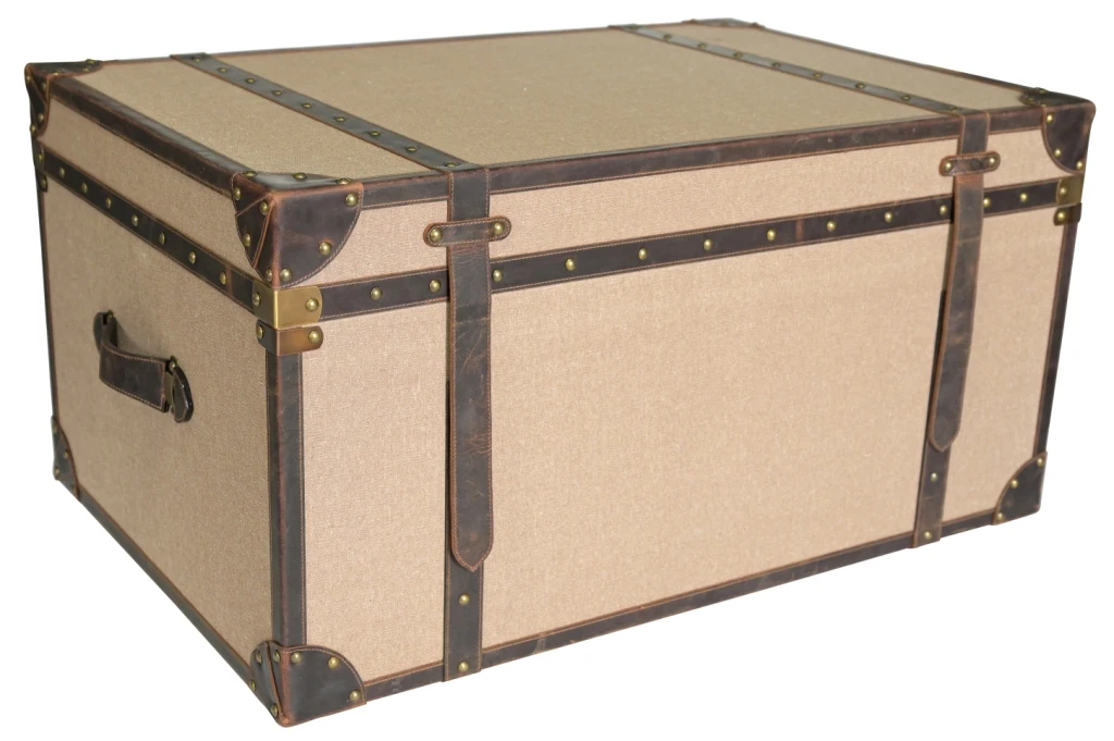 High Quality Genuine Leather Heavy Duty Strong Canvas Hard Box Trunk for Easy to Travel and Storage Many Sumptuous Things