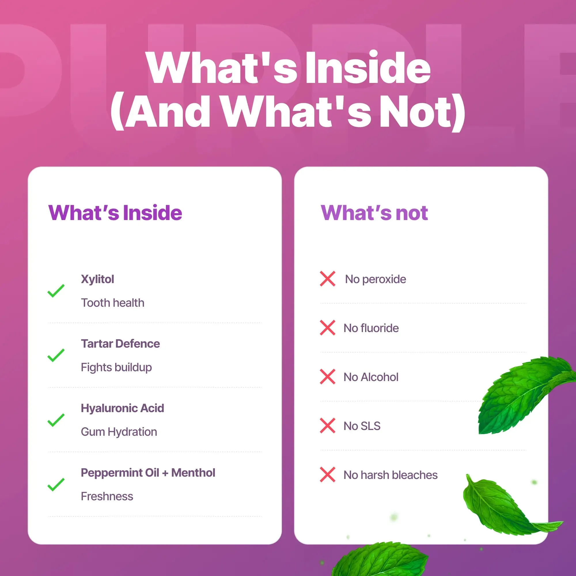Ingredients Comparison Sheet