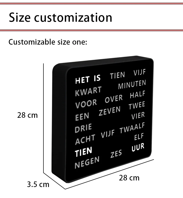 Cheetie Cp037 Led Silent Wall Clock Word Display Custom Dutch French