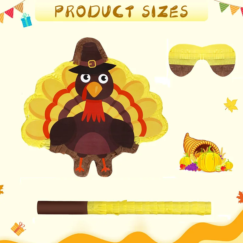 Thanksgiving Day Pinata with Blindfold Bat and Confetti for Thanksgiving Turkey Theme Parties Carnival Decoration