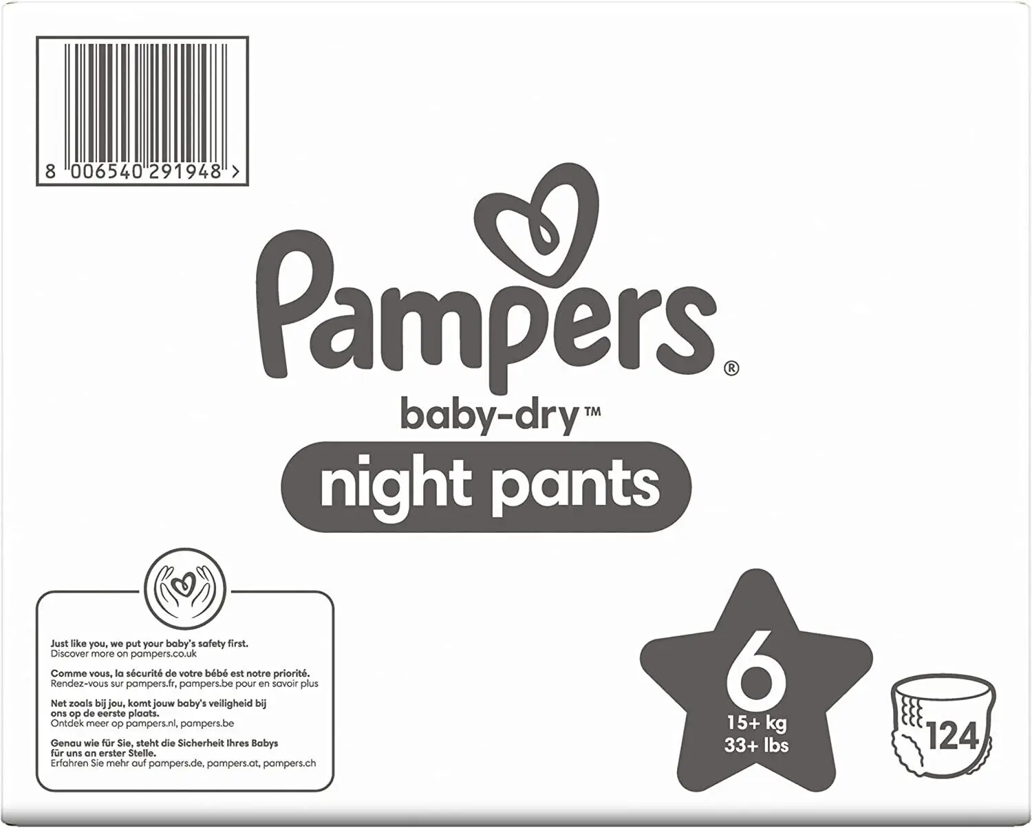 Pampers Nappy Pants Size 6 (15+ Kg / 33 Lbs),Babydry Night,124 Nappies