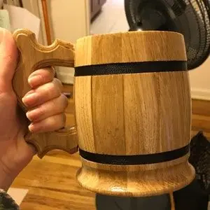 Multi Use Handmade Natural Wooden Drinking Wooden Mug with Natural Wood Colour Barrel Mug for Beer Tea Coffee Christmas Party
