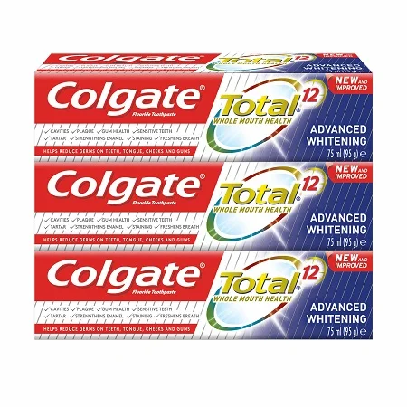 Colgate Total Advanced Whitening Toothpaste 12 Hour Protection - 3 X 75 ...