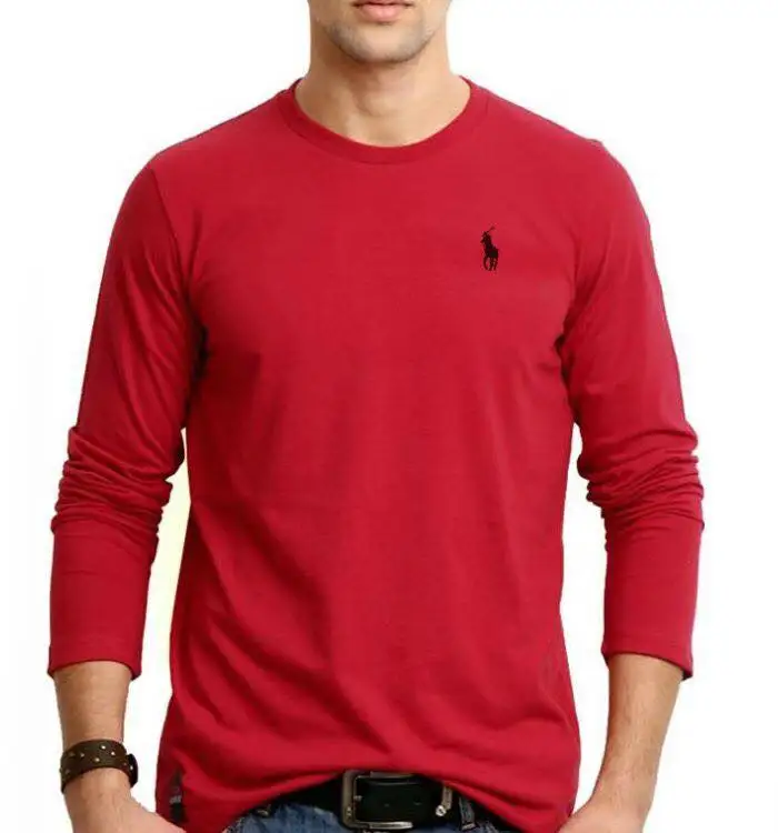 Men's Casual Long Sleeves Tshirt Customized Contrast Trim O Neck