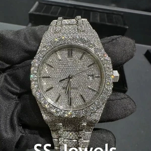 High Quality 41 MM Luxury Hip Hop Iced Chronograph Watch Customized Moissanite VVS Pass Tester Glass Mechanical Stainless Steel