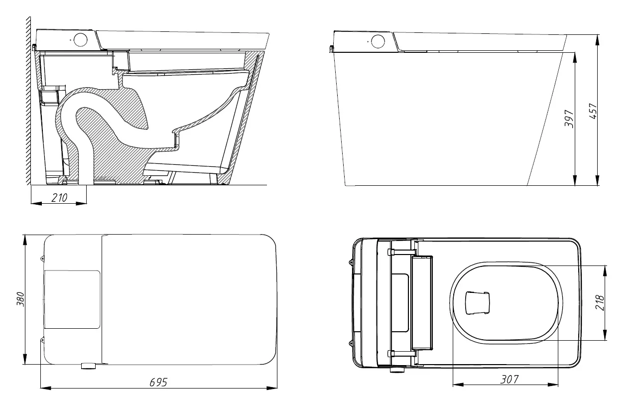 Automatic Intank Japanese Toilet Square Style A220 Floor Mounted