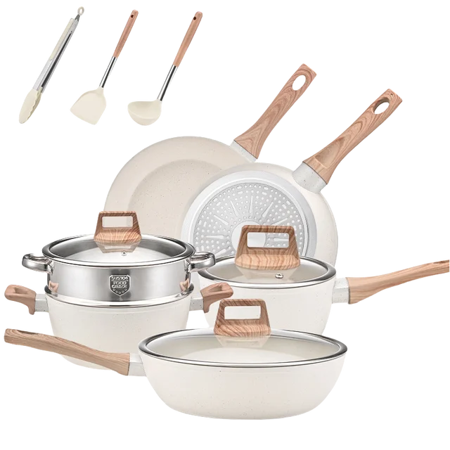 Aluminum Pots Sets Cooking Cookware Stay-cool Handle, 12 pieces Pots and Pans Set Nonstick Cookware Sets