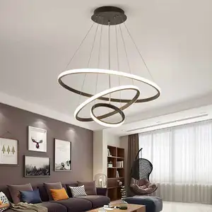 Home Decor Modern Lamp Living Room Hotel Circle Hanging Pendant Light Design 3 Ring Acrylic Gold Luxury Round Led Chandelier