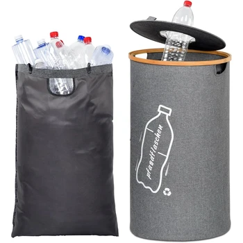 Récipient De Collecte De Bouteilles Consignées De 100 L Avec Couvercle Et 2 Sacs De Transport Amovibles Noir Recipient De Rangement Pour Les Aliments Vides Et Les Verres Usages