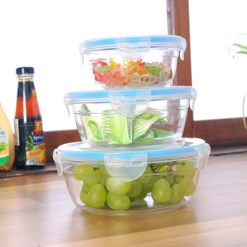 Box Round Plastic Fresh-keeping Box 3pc Set Silicone sealed Refrigerator Storage Box Fruit and Vegetable Storage Box