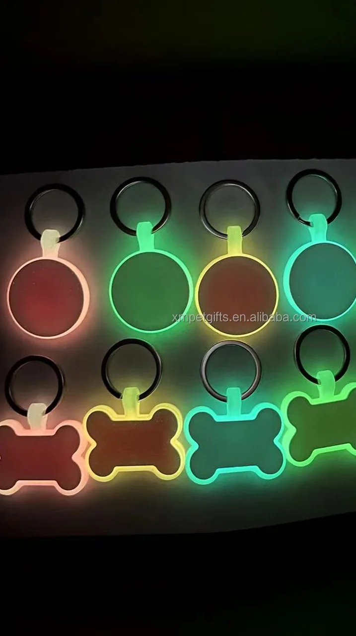 Luminous Dog Tag Doublesided Blank Silicone Dog Tag Pet Collar Charm