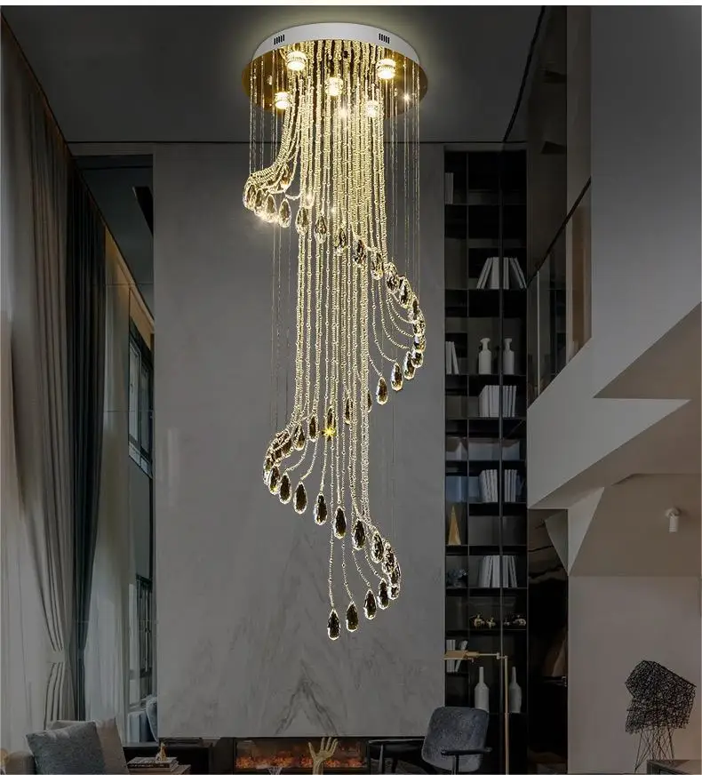Modern Duplex Building Crystal Chandelier Light Luxury Villa Living ...