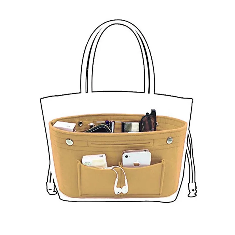 Multi Pocket Custom Travel Tote Felt Inner Purse Storage Bag Organizer