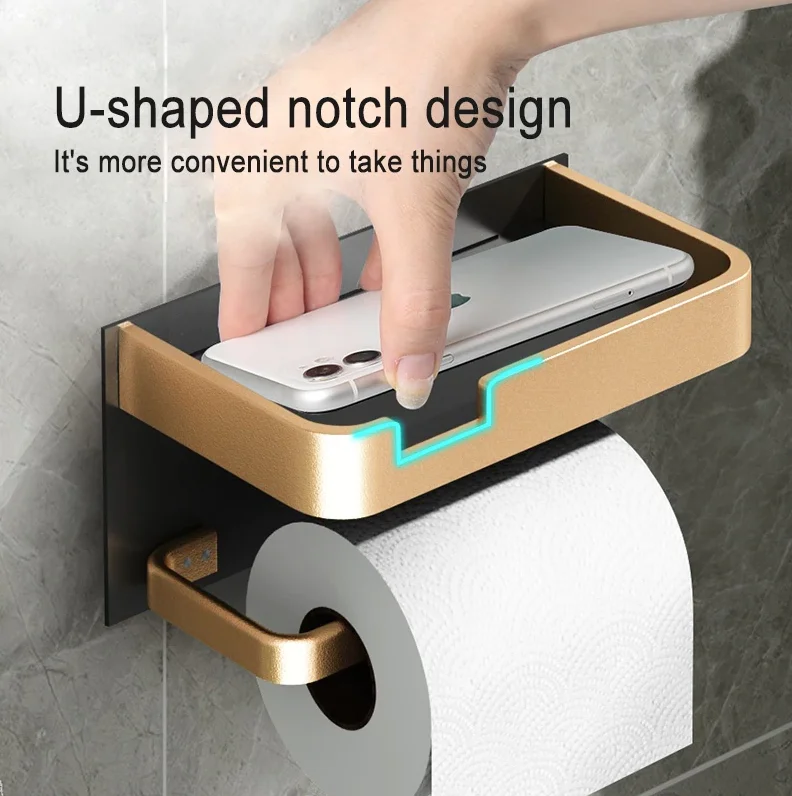 Toilet Paper Roll Holder With Shelf Aluminum Toilet Paper Dispenser No