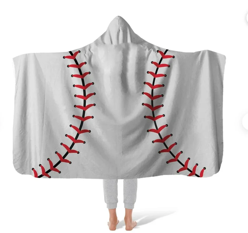 Baseball Design Custom Print Logo Hooded Blankets Sleep Wearable