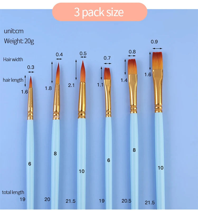 Artist Brushes 3/6/10/12 Pieces Nylon Hair Watercolor Gouache Acrylic Flat Round Head Wooden Art