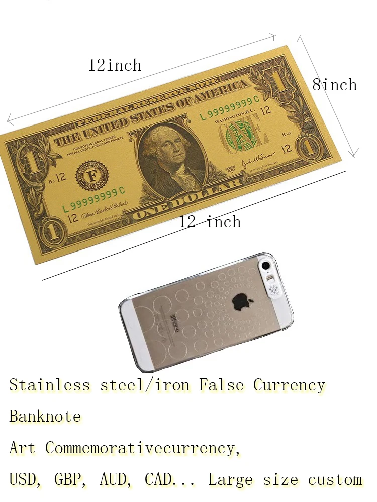 5 Dollar Commemorative Collectible Premium Replica Paper Money Bill 24k  Gold Plated Fake Currency Banknote Art Holiday Decoration