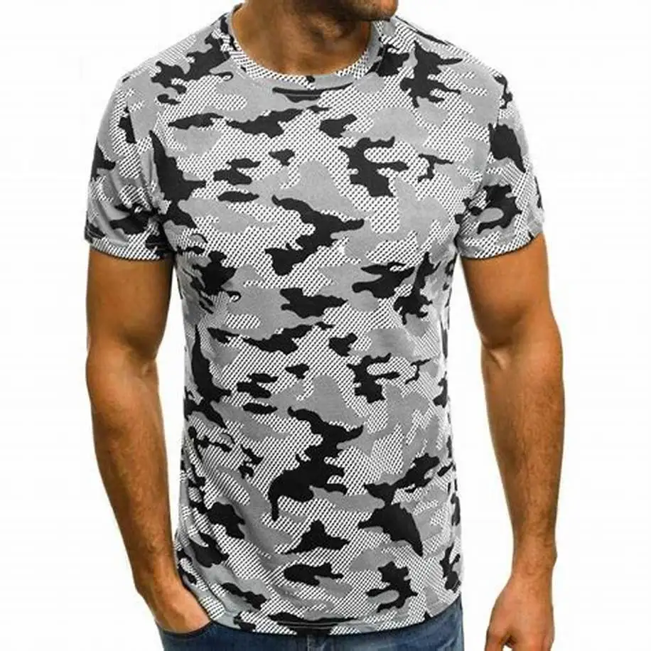Camouflage Army Green Pattern Design Slim Fit Cotton T Shirt for Men With Custom Logo