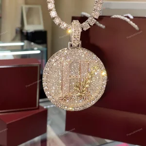 Custom Made Gold Plated Big Letter Round Pendant Sterling Silver Moissanite Hip Hop Pendant Necklace Party Wear Necklace For Men