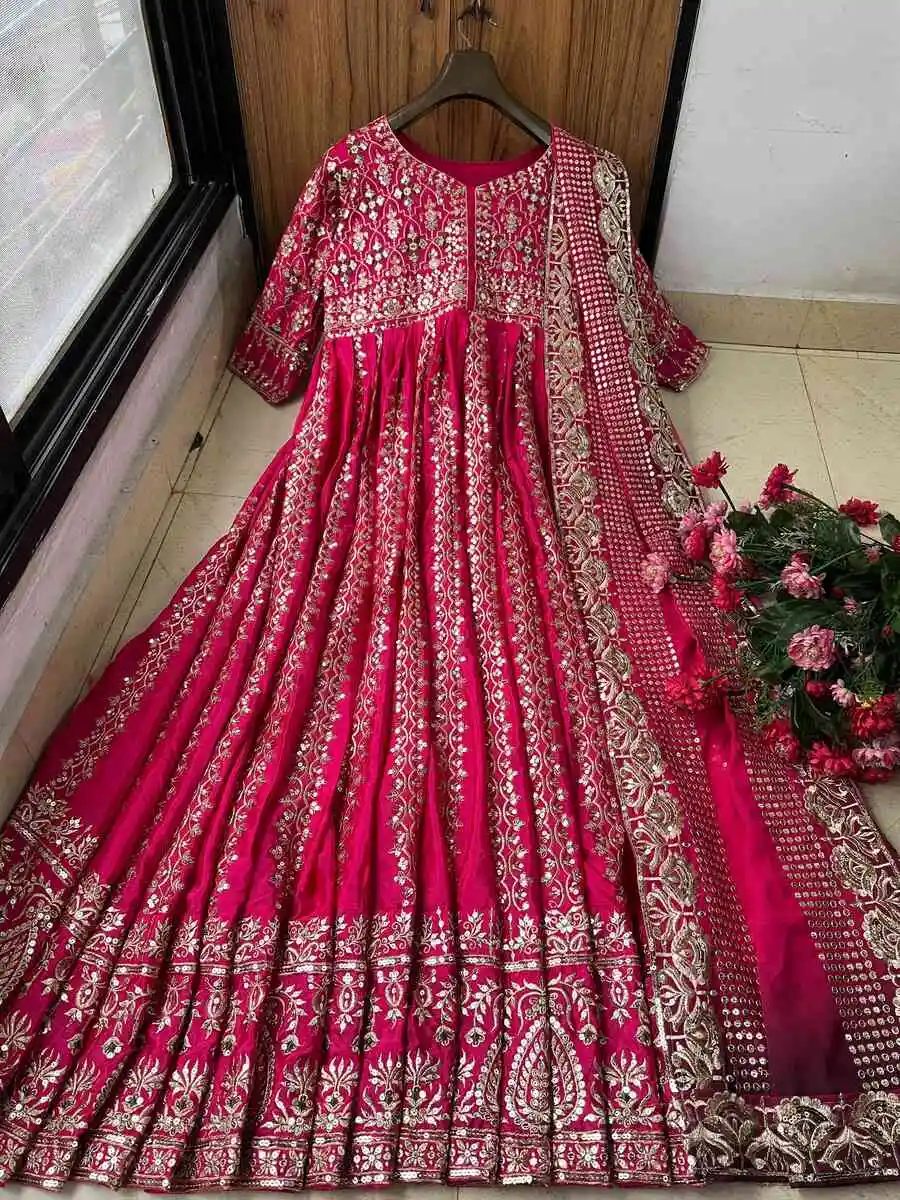 DESIGNER CREPE PLAIN ELEGANT LONG EVENING DRESS with DUPATTA SKY EMPIRE  WAIST FLOOR-LENGTH SWEPT TRAIN