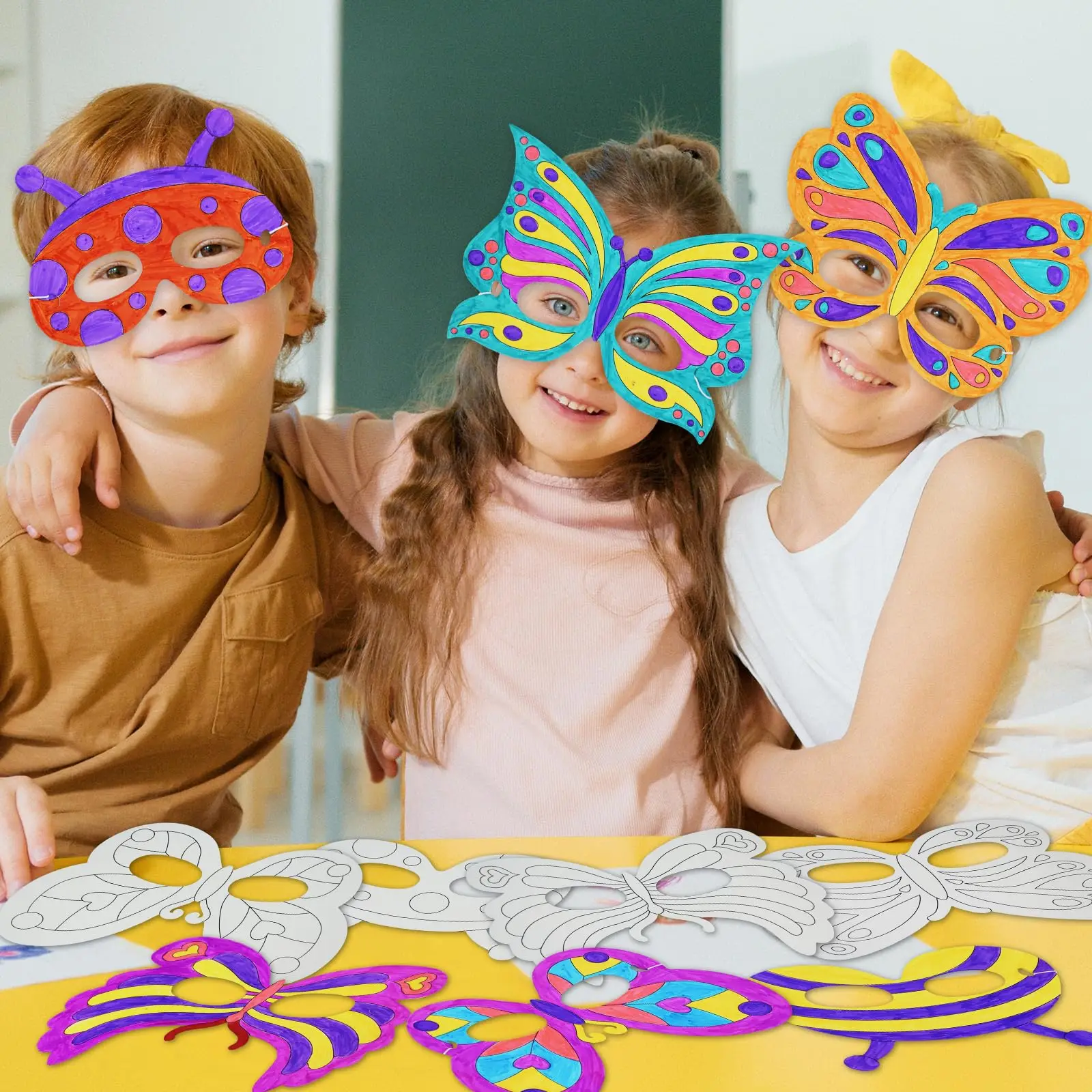 Butterfly Paper Masks for Kids Fun Cosplay Party Supplies - Main Image