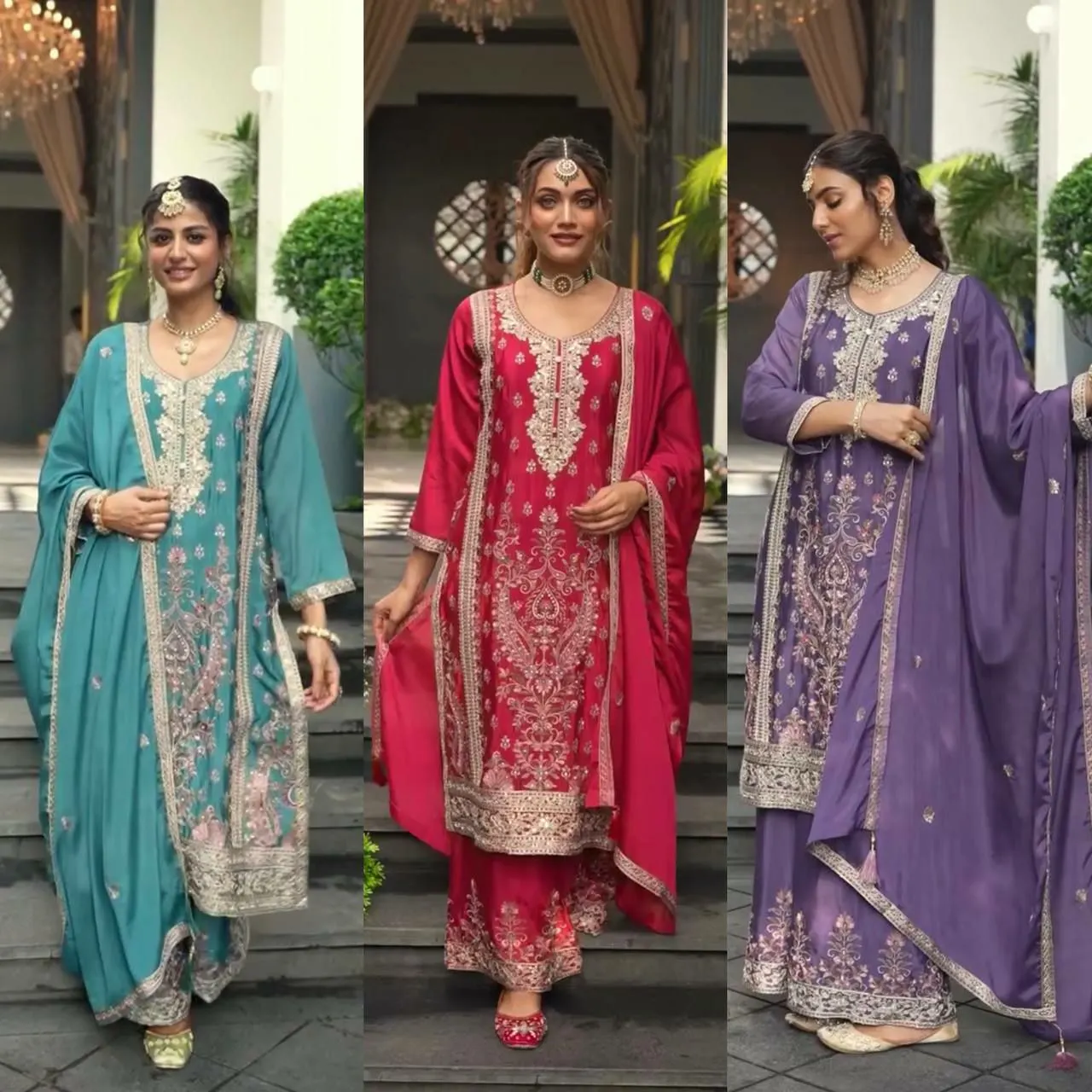 2025 Launching Exquisite Pure Chinnon Silk Indian Handmade Wedding& Party Wear Latest Punjabi Suit With Plus Size for Sale