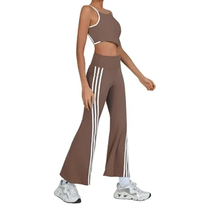 Color Backless Design Top Skin Friendly Flare Leggings Sports Bra Two Piece Yoga Set