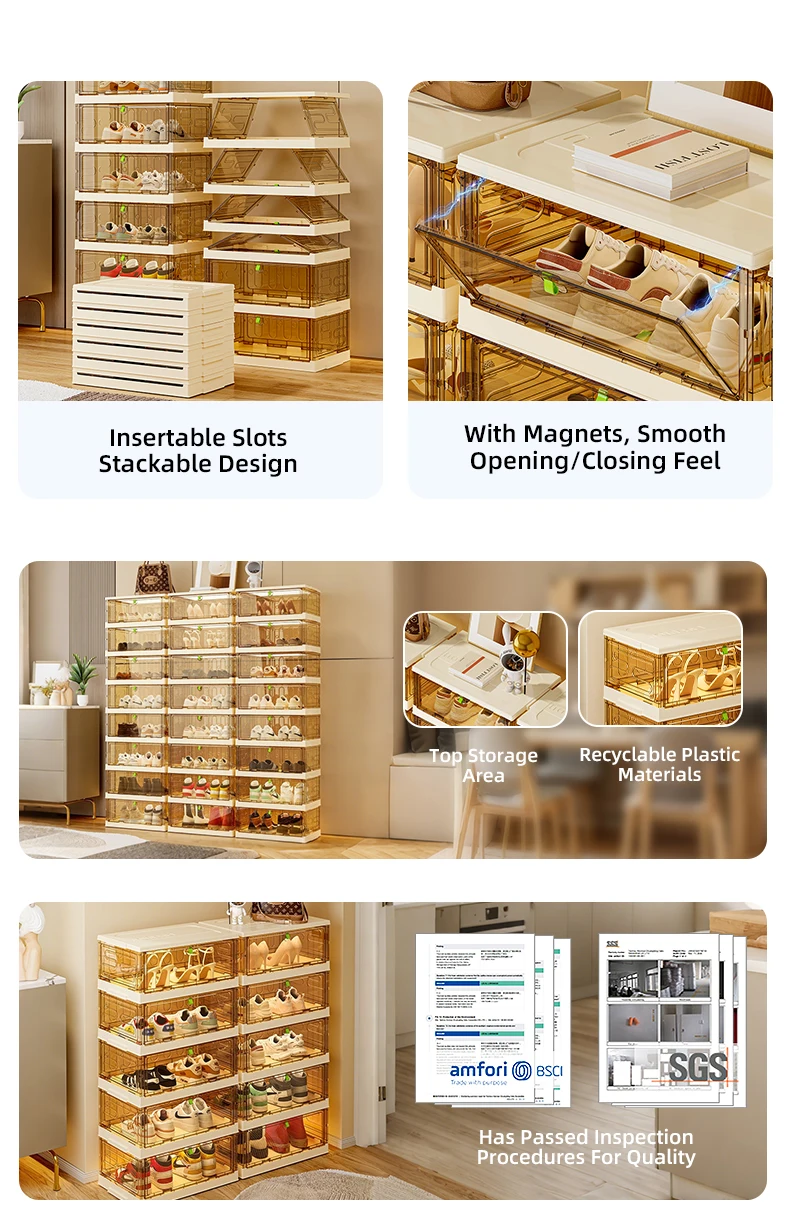 2 column foldable shoe cabinet plastic shoe organizer portable entryway shoe organizer-3