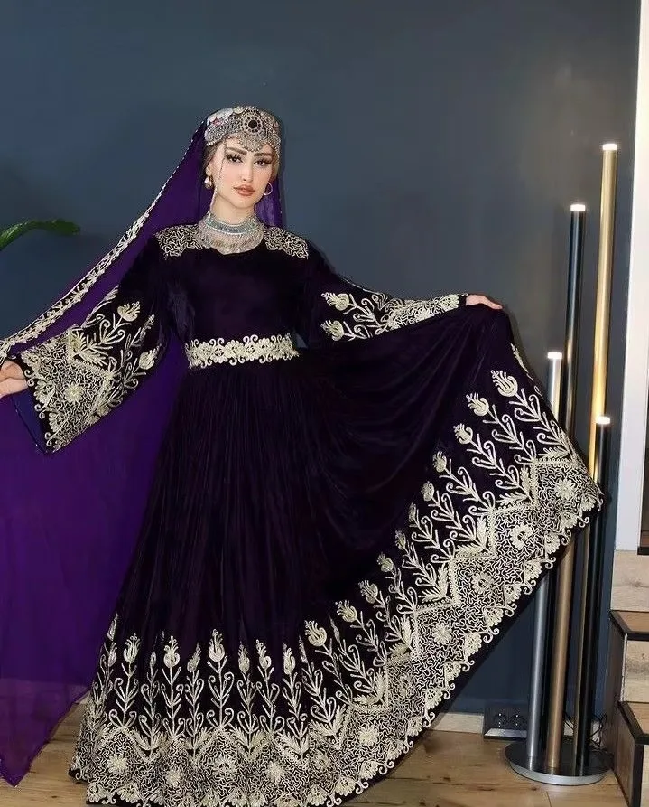 afghan dress black Afghan Velvet Dress: Handmade Embroidered Kuchi Fashion