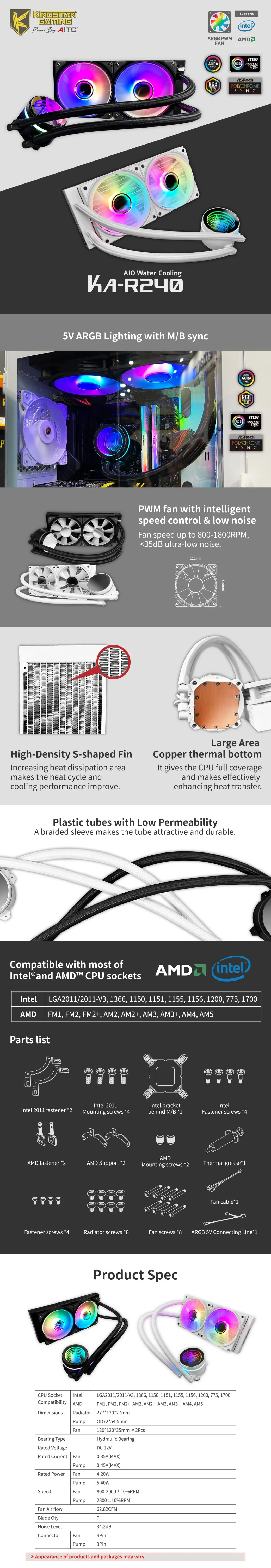 White 240mm ARGB AIO Water Cooling Fan Motherboard Sync for PC| Alibaba.com