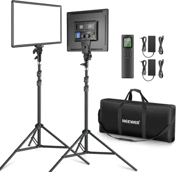 Neewer 18" Led Video Light Panel Lighting Kit with Remote, 2-Pack 45W Dimmable Bi-Color +Light Stand, 3200K5600K Soft Light