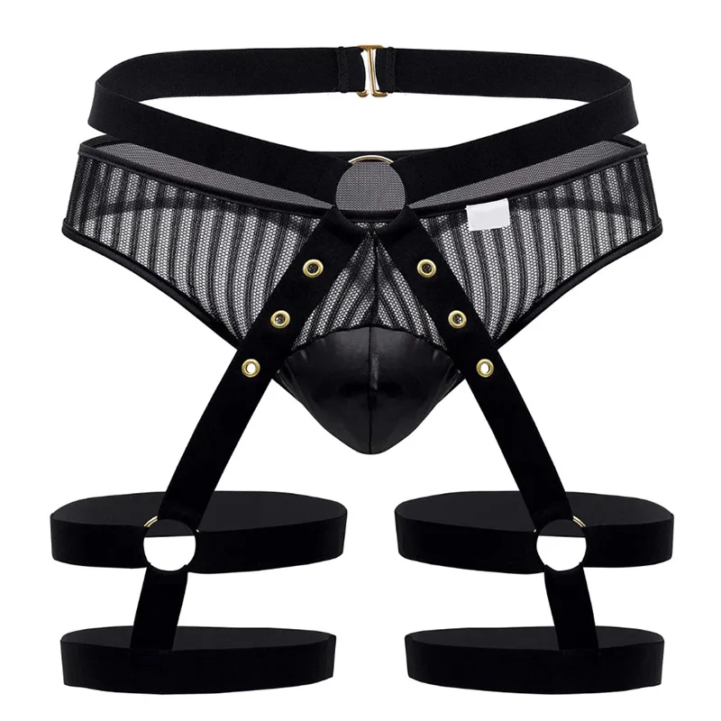 Men Garter Belt Pantyhose Underwear Effeminate Underwear Gay Open Nightclub  Clothing Sexy Silk Socks Mesh Jockstrap