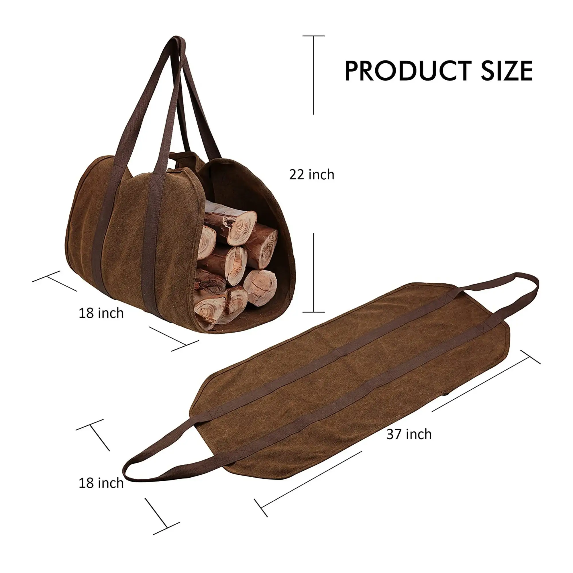 Canvas Firewood Carrier Bag - Sturdy Log Carrier For Firewood With Handles And Security Strap Wood Carrier Firewood Tote Camping Fireplace Wood Stove Accessory Brow - View #3
